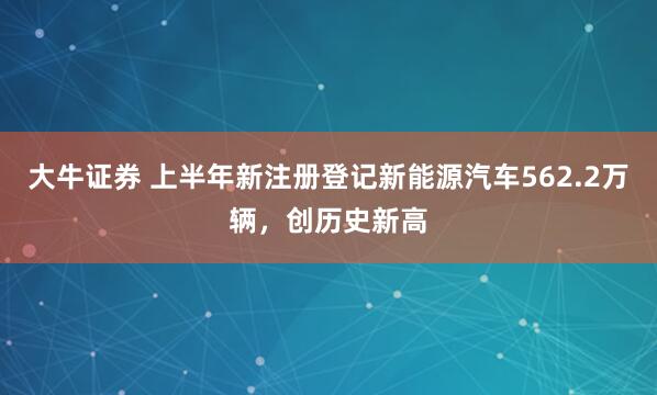 大牛证券 上半年新注册登记新能源汽车562.2万辆，创历史新高