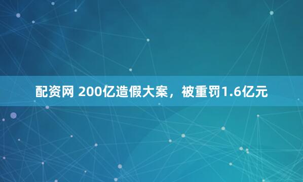 配资网 200亿造假大案，被重罚1.6亿元